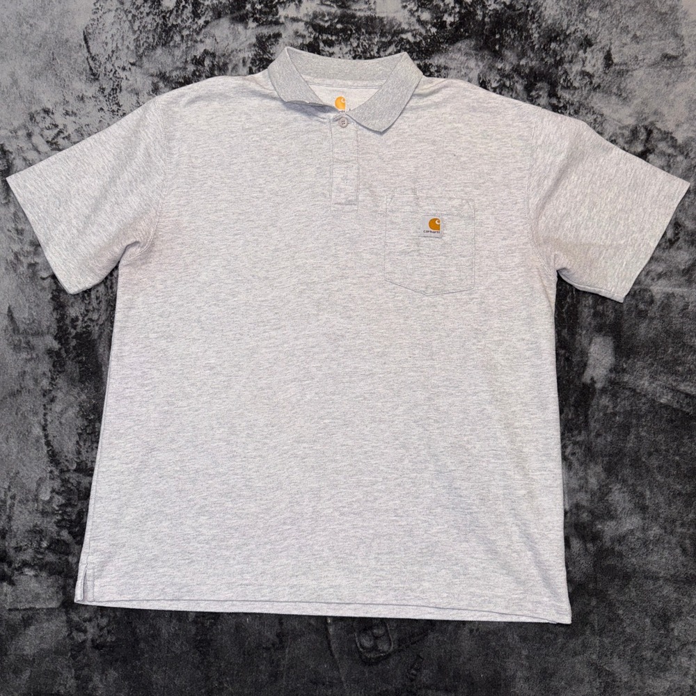 Carhartt K570 HGY Mens‎ Heather Gray Short Sleeve Pocket Polo Shirt Size Large